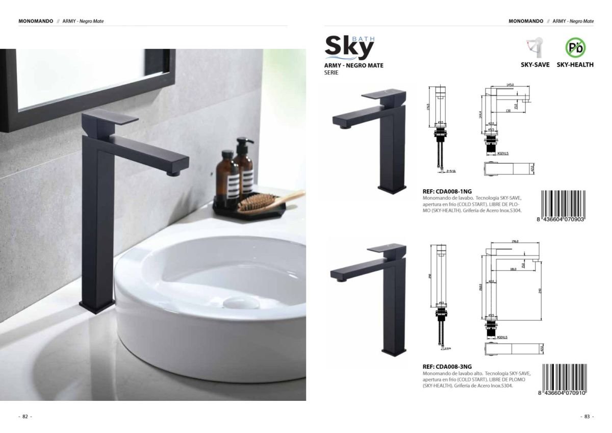 Monomando de lavabo alto Army Negro Mate