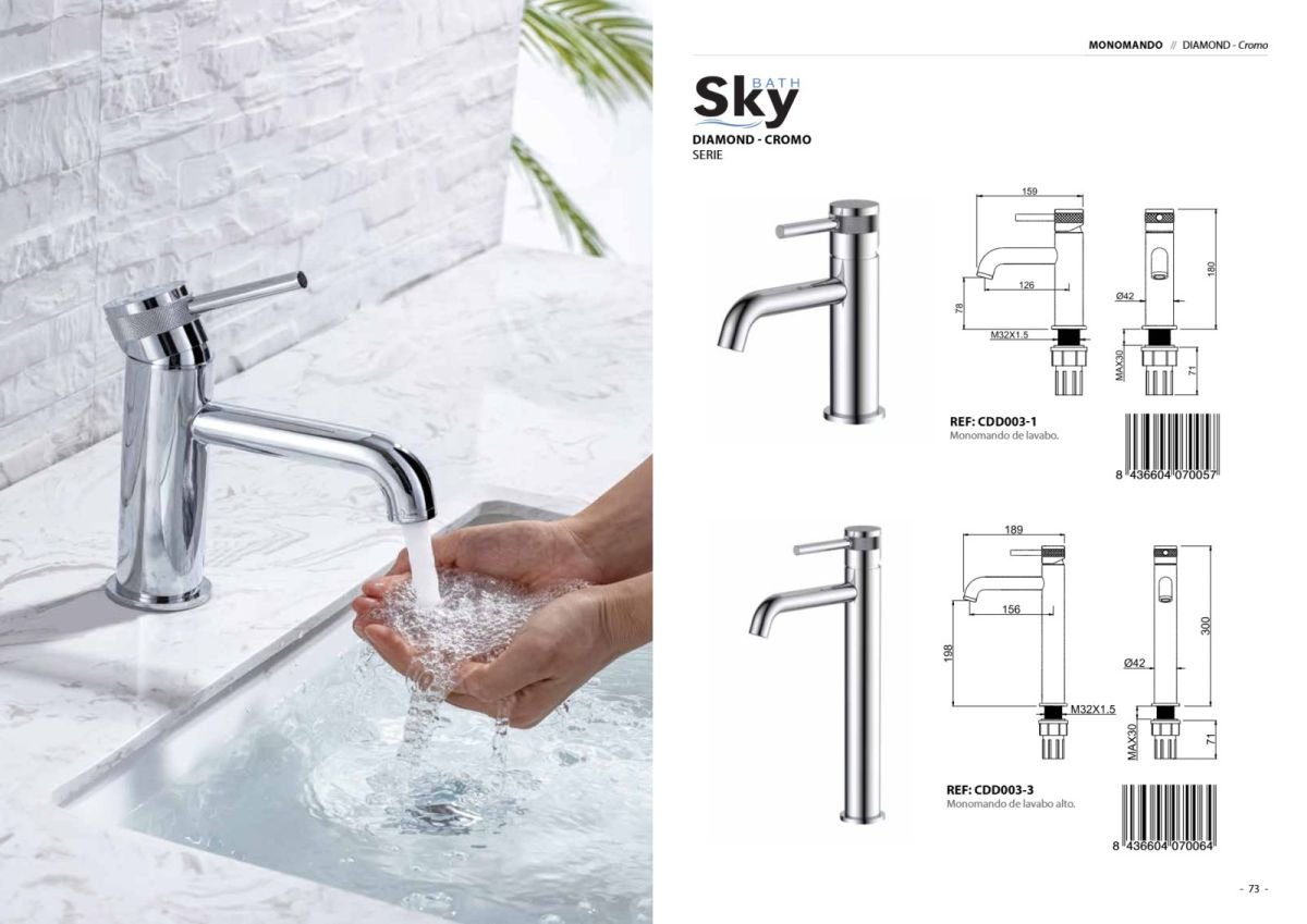 Monomando de lavabo alto Diamond Cromo