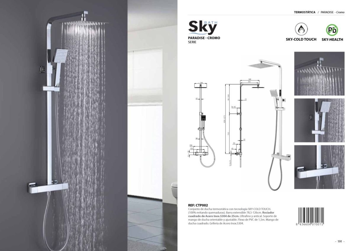 Conjunto de ducha termostática con tecnología SKY-COLD TOUCH Paradise Cromo