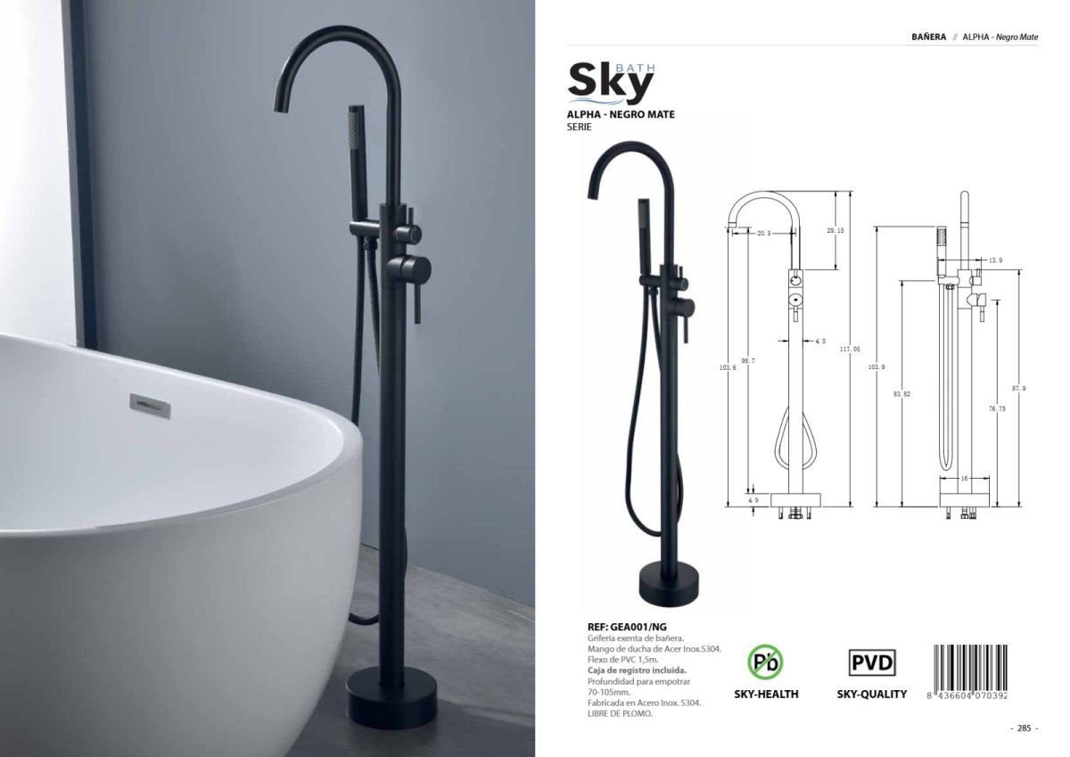 Grifería exenta de bañera Alpha Negro Mate