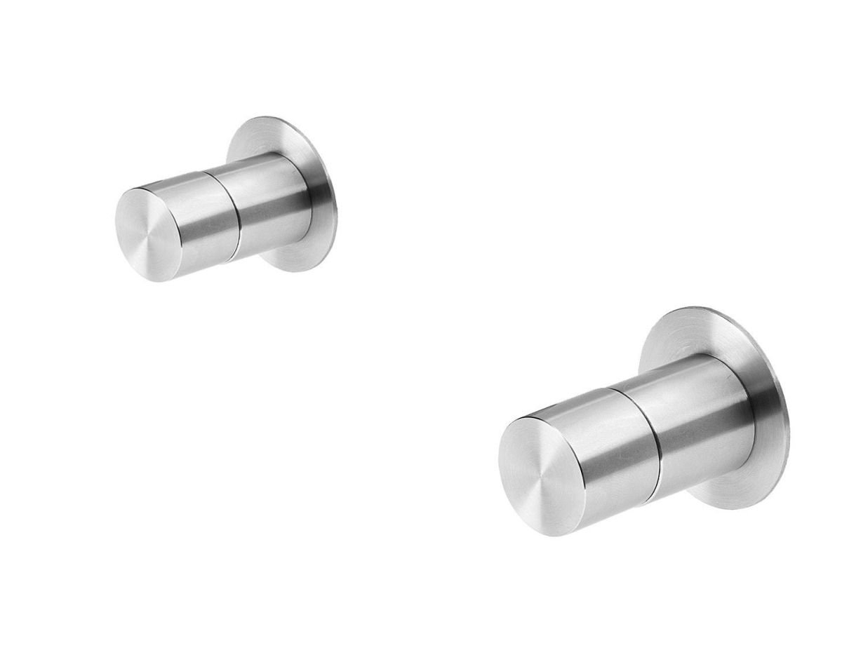 Three-hole concealed washbasin mixer - external part with round plate and waste valve (without spout ) - Stainless Steel Brushed