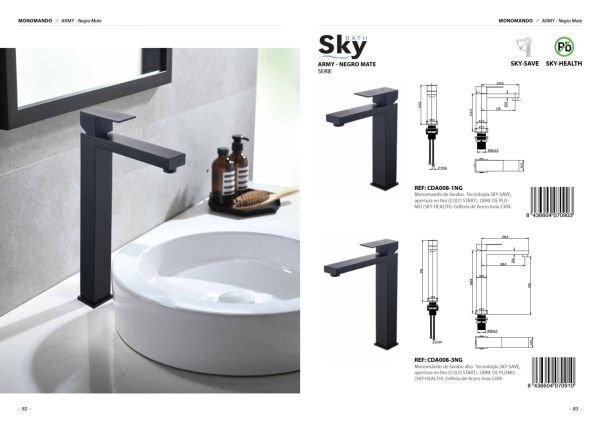 Monomando de lavabo alto Army Negro Mate