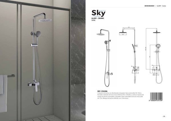Conjunto de ducha con distribuidor integrado Glory Cromo