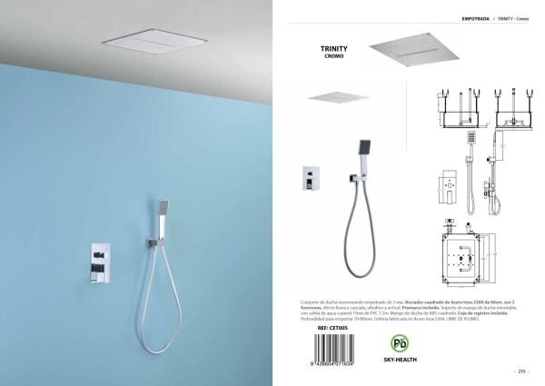 Conjunto de ducha monomando empotrado de 3 vías Trinity Cromo
