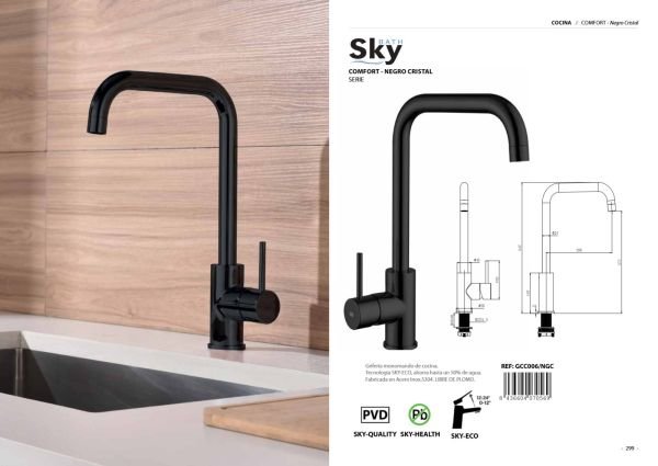 Grifería monomando de cocina Comfort Negro Cristal
