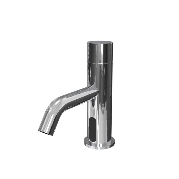 Deck mounted electronic washbasin tap with 1,5v battery and waste valve (cold water)