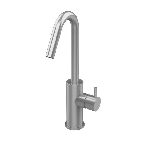 Deck mounted washbasin mixer with swivel V spout and waste valve