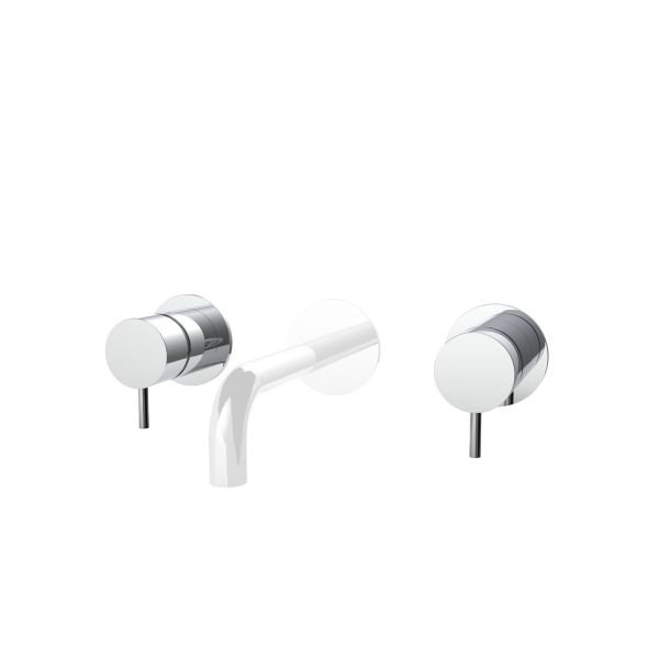 Three-hole concealed washbasin mixer - external part with round plate and waste valve (without spout)
