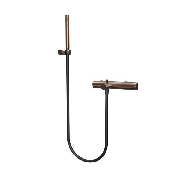 Two-way bathtub mixer with spout, hand shower and adjustable holder - PVD Bronze Brushed