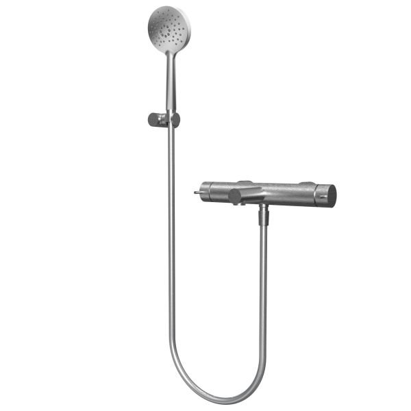 Two-way bathtub mixer with spout, round hand shower and adjustable holder - new version