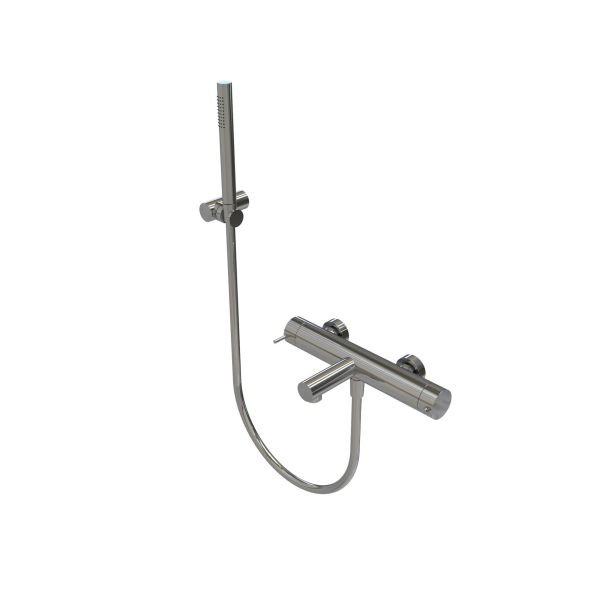 Two-way thermostatic bathtub mixer with spout, hand shower and adjustable holder - new version