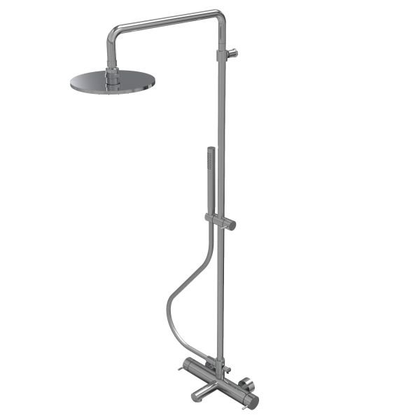 Three-way bathtub mixer with column, spout, 200 mm head shower and hand shower - new version