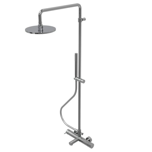 Three-way thermostatic bathtub mixer with column, spout, 200 mm head shower and hand shower - new version