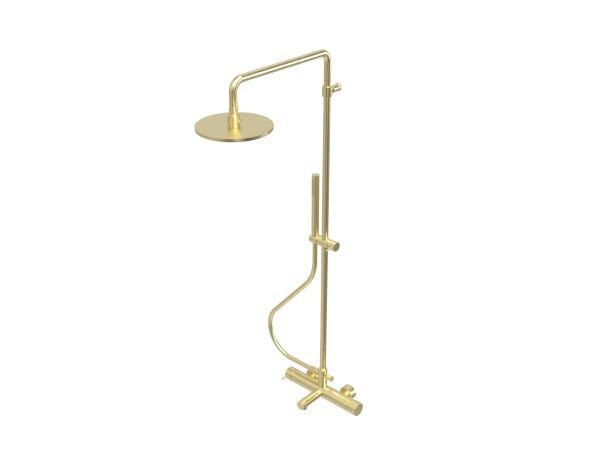 Three-way thermostatic bathtub mixer with column, spout, 250 mm head shower and round hand shower - new version