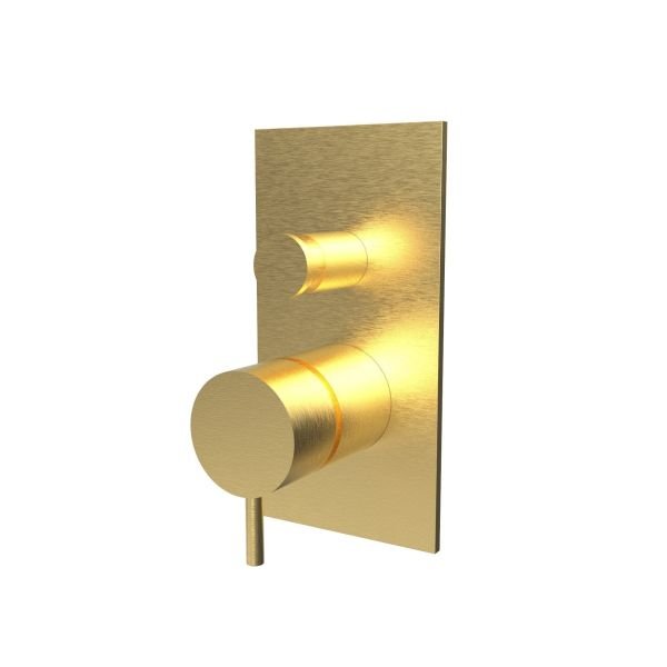 Two-way concealed bathtub/shower mixer - external part with rectangular plate - PVD White Gold Brushed