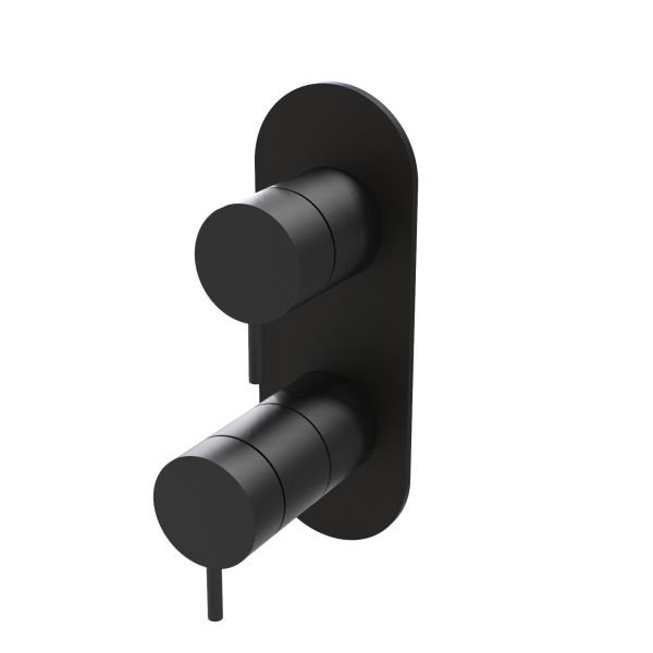 Three-way concealed thermostatic bathtub/shower mixer - external part with oval plate - Black