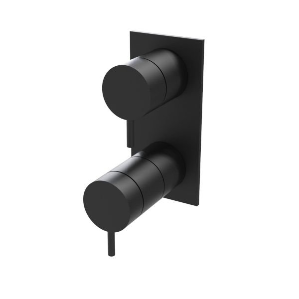 Three-way concealed thermostatic bathtub/shower mixer - external part with rectangular plate - Black