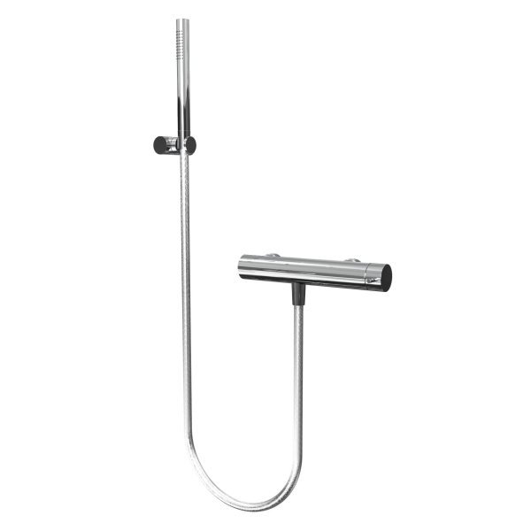 One-way shower mixer with hand shower and adjustable holder