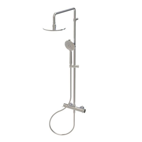 Two-way shower mixer with column, 200 mm head shower and round hand shower - new version