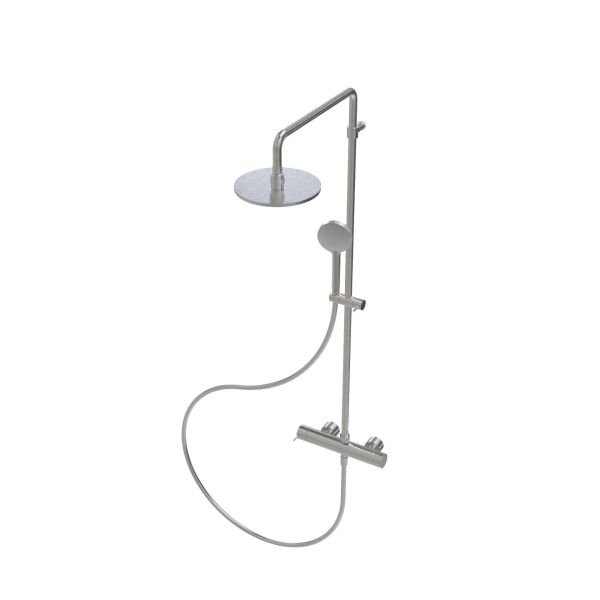 Two-way thermostatic shower mixer with column, 200 mm head shower and round hand shower - new version
