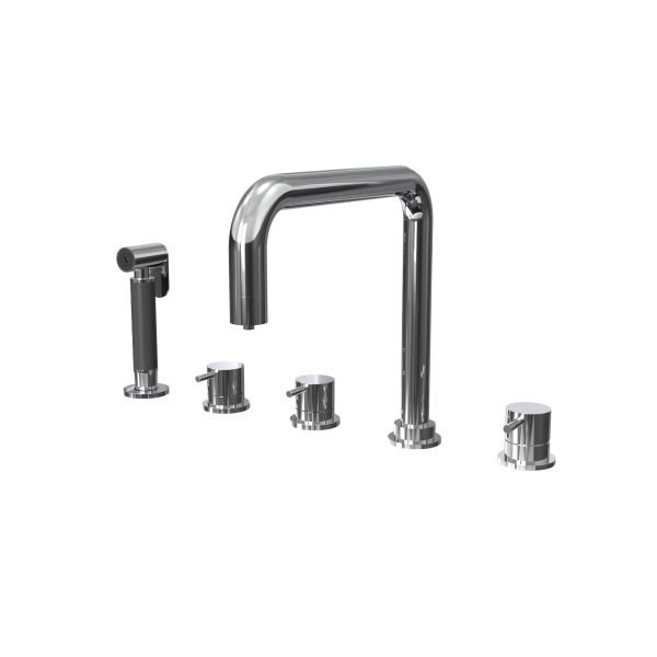 Five-hole kitchen mixer with swivel H spout for water purifier and extractable kitchen sprayer