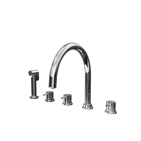 Five-hole kitchen mixer with swivel U spout for water purifier and extractable kitchen sprayer