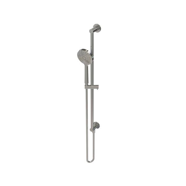 Sliding shower rail with outlet, flexible and round hand shower