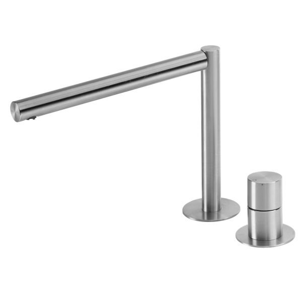 Two-hole deck mounted washbasin mixer with waste valve - Stainless Steel Brushed