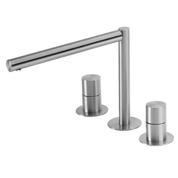 Three-hole deck mounted washbasin mixer with waste valve - Stainless Steel Brushed