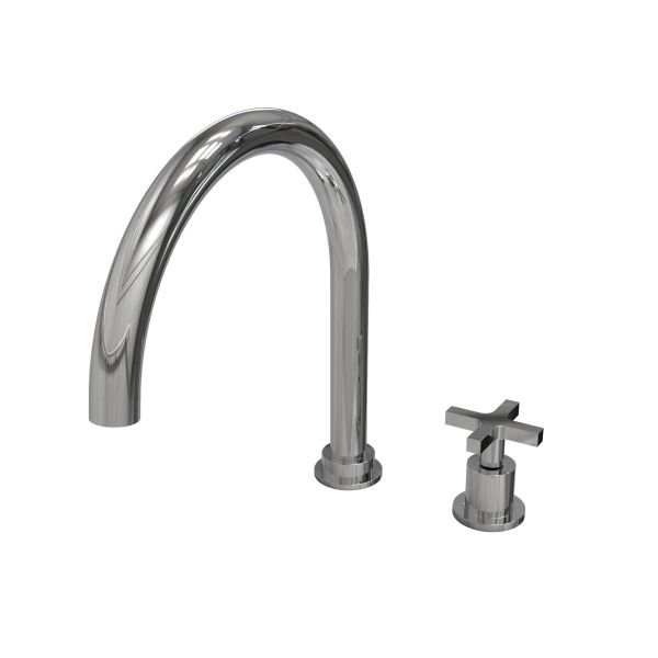 Two-hole progressive kitchen mixer with swivel U spout, extractable hose and Cruz handle