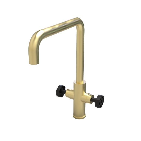 Two-handle Boca deck mounted kitchen mixer with swivel H spout